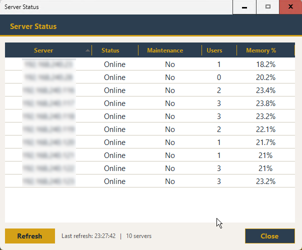 Server Status dashboard